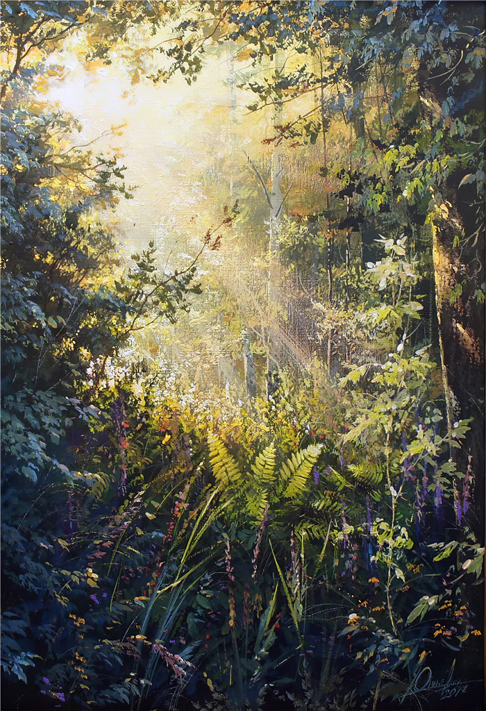 维克多·尤什凯维奇(Viktor Yushkevich)作品-风景高清油画 6 阳光洒进森林