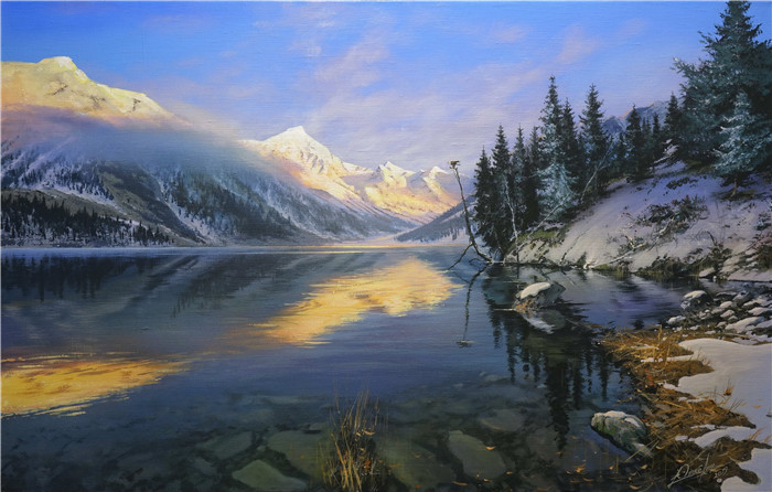 维克多·尤什凯维奇(Viktor Yushkevich)作品-风景高清油画 19 河流雪山