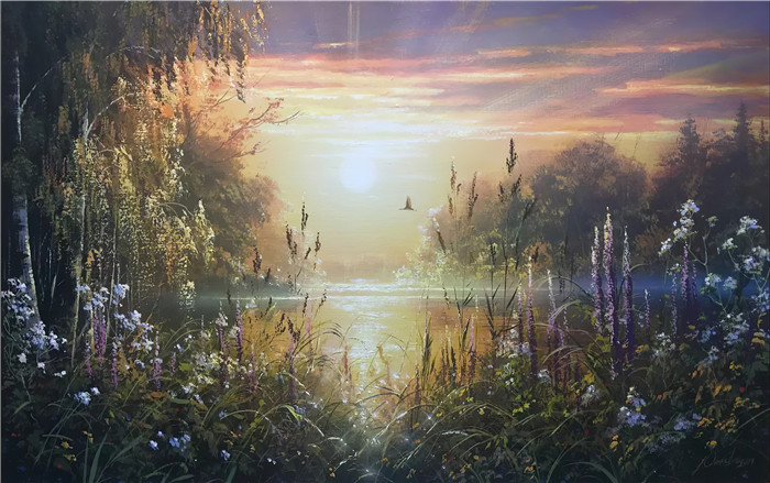 维克多·尤什凯维奇(Viktor Yushkevich)作品-风景高清油画 2 阳光湖泊野花