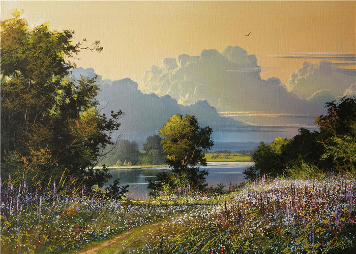 维克多·尤什凯维奇(Viktor Yushkevich)作品-风景高清油画 35 河流野花