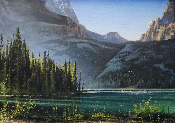 维克多·尤什凯维奇(Viktor Yushkevich)作品-风景高清油画 15 湖泊高山
