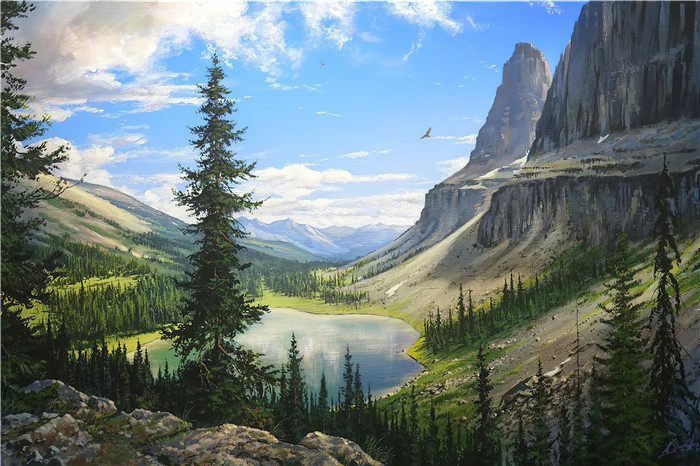 维克多·尤什凯维奇(Viktor Yushkevich)作品-风景高清油画 57 高山湖泊