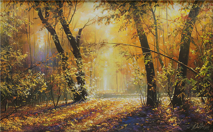 维克多·尤什凯维奇(Viktor Yushkevich)作品-风景高清油画 61 秋林阳光
