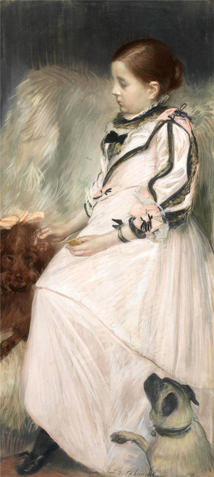 雅克-埃米尔·布兰奇(Jacques-Émile Blanche)高清作品-带狗的小女孩,1892年