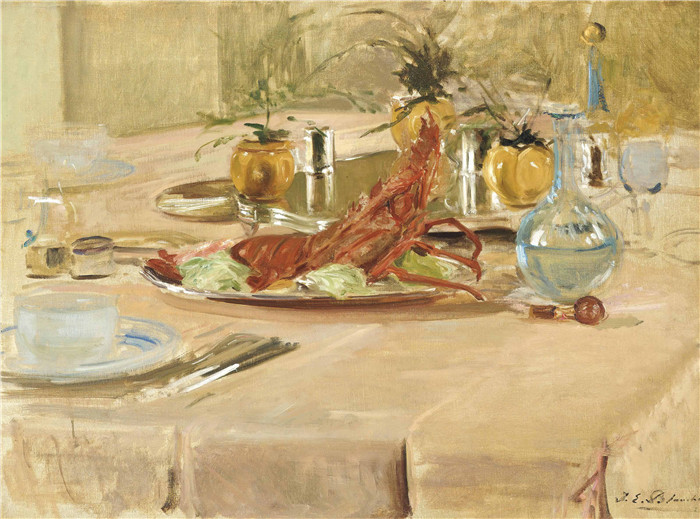 雅克-埃米尔·布兰奇(Jacques-Émile Blanche)高清作品-午餐龙虾