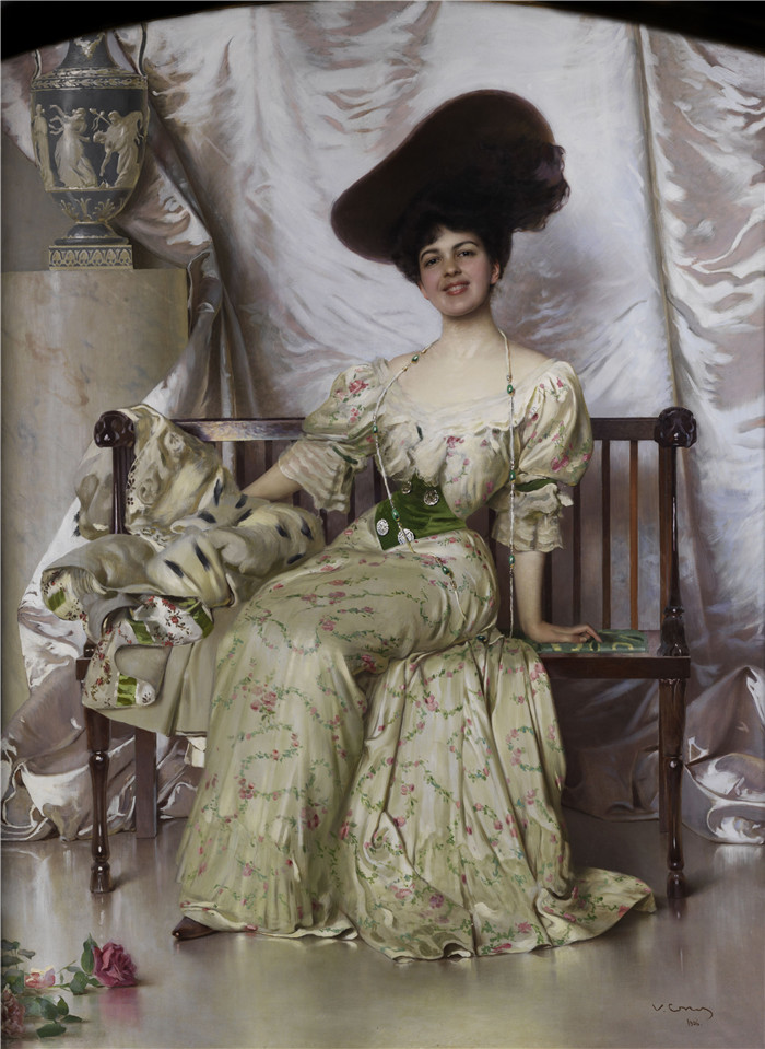 科科斯(Vittorio Matteo Corcos)作品-米苏拉塔伯爵夫人尼里娜·皮萨尼·沃尔皮肖像,1906年