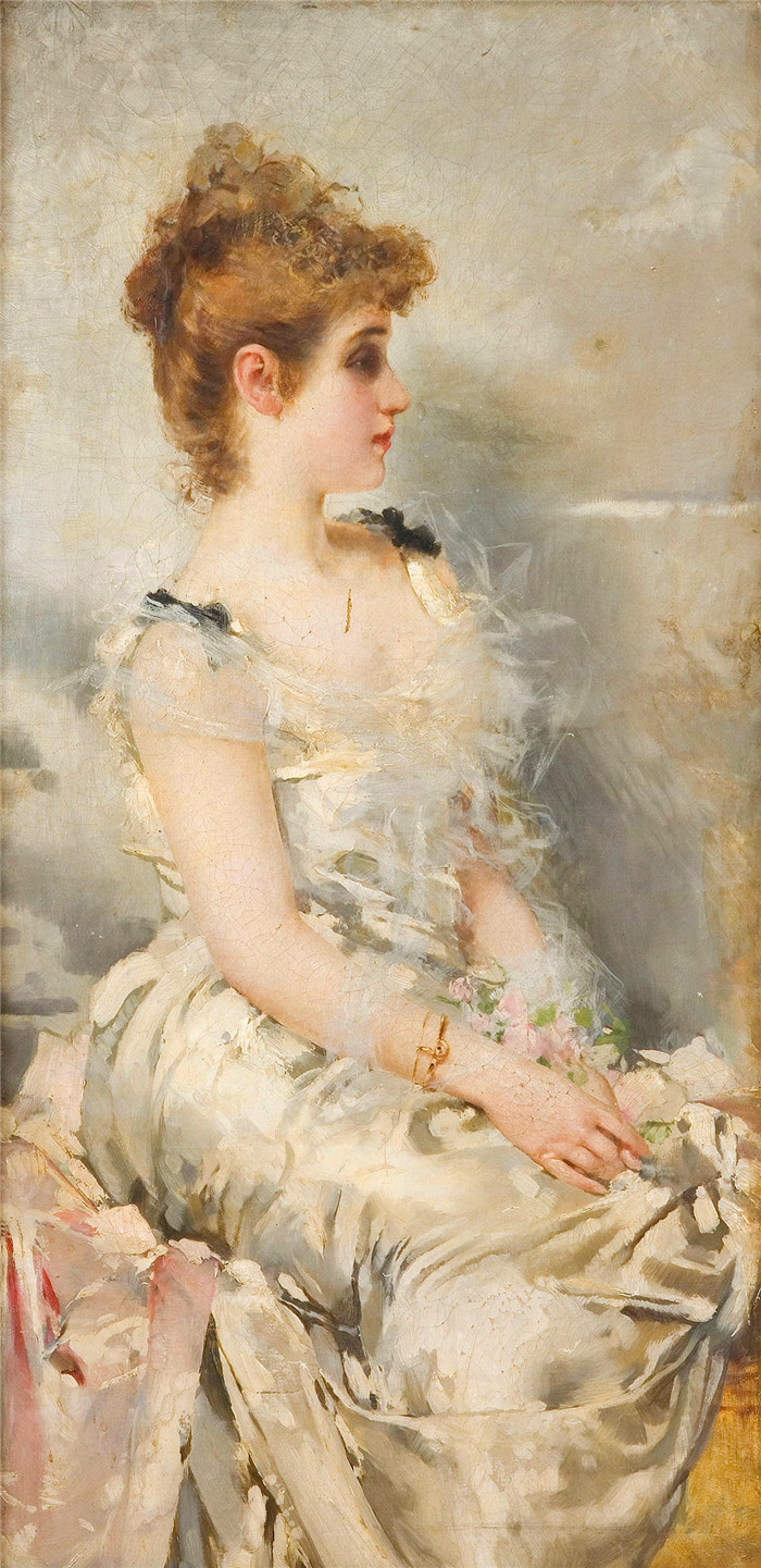 科科斯(Vittorio Matteo Corcos)作品-Young woman, 1885年