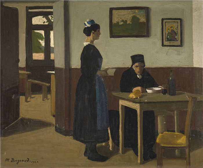 马吕斯·伯格（Marius Borgeaud）高清油画-绿桌, 1921年
