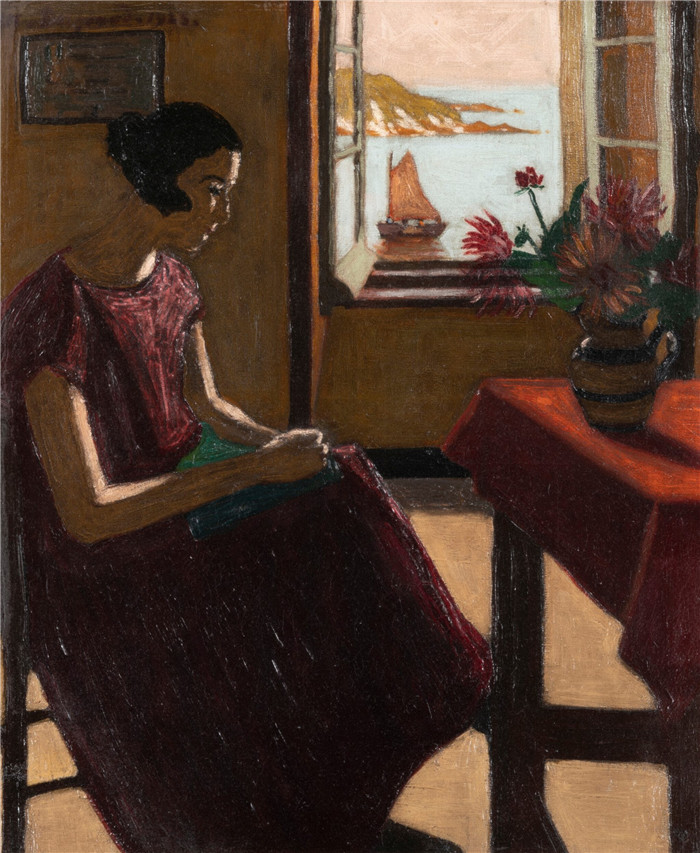 马吕斯·伯格（Marius Borgeaud）高清油画-女人拉沃丹，1923年