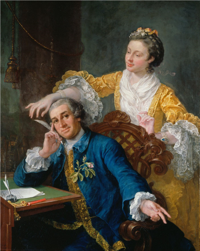 威廉·霍加斯(William Hogarth)超清油画作品-DavidGarrick(1717-79)和他的妻子Eva MariaVeigel