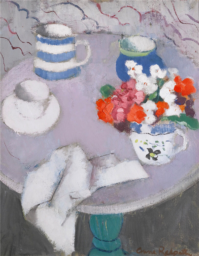 安妮·雷德帕斯(Anne Redpath)高清作品-Still Life with a Round Table