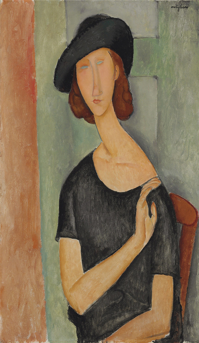 阿米迪奥·莫迪利亚尼(Amedeo Modigliani)油画-戴帽子的珍妮·赫布特恩(Jeanne Hebuterne)
