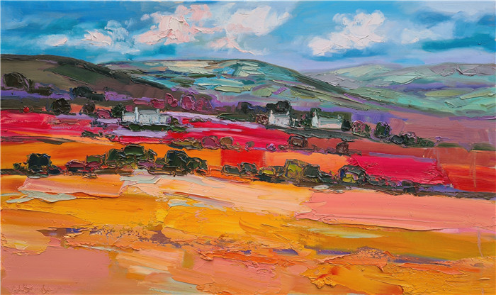 朱迪思·布里德格兰(Judith Bridgland)油画高清作品-山谷中的小屋,2021