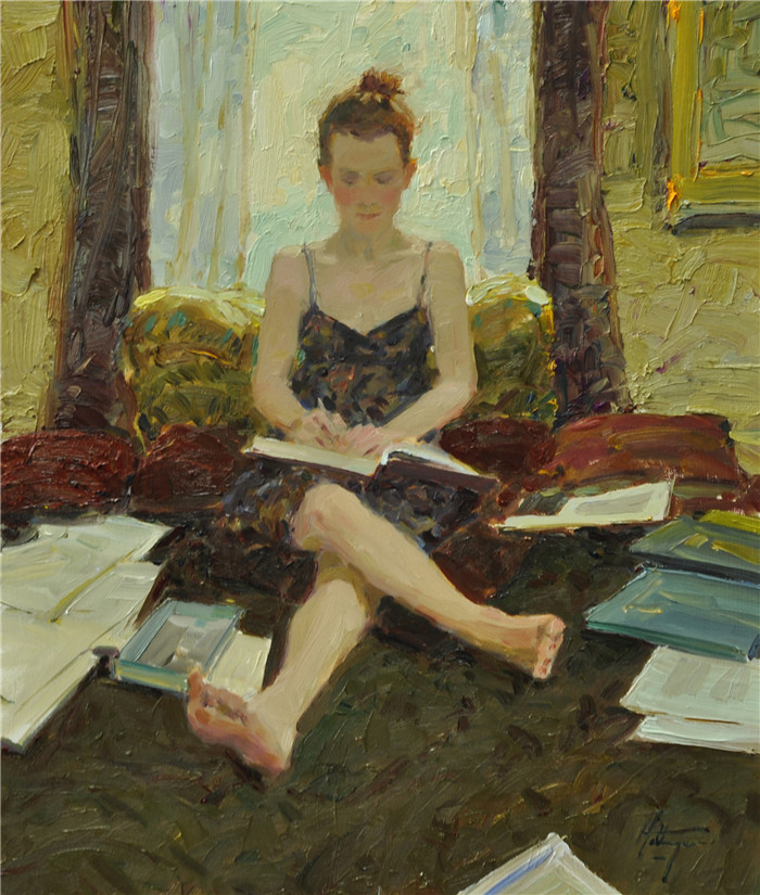 大卫·赫廷格(David Hettinger) 高清作品-坐在床上看书