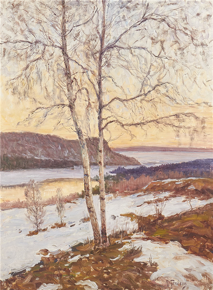 安东·亨伯格(Anton Genberg )风景作品-Varvinterlandskap, 73x54