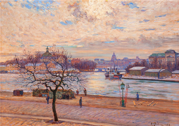 安东·亨伯格(Anton Genberg )风景作品-MOTIV FRAN STRANDVAGEN MOT SKEPPSHOLMEN OCH SODERMALM