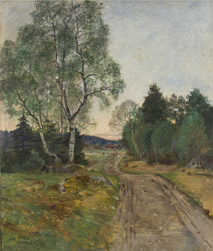安东·亨伯格(Anton Genberg )风景作品-带道路的景观. 135,5 x 110,5 cm
