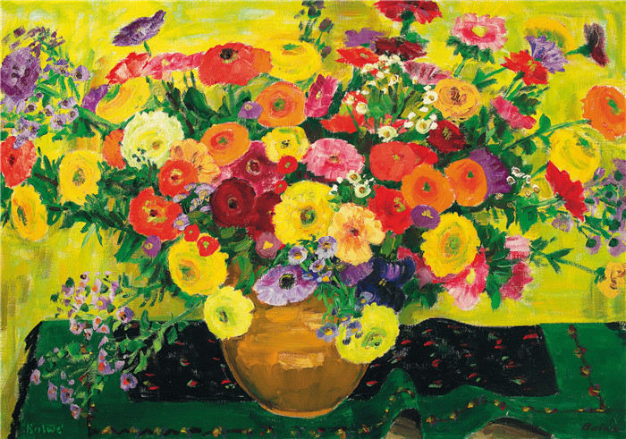 阿诺德·鲍威(Arnold Balwe)高清作品-花束Straub auf Gelb um 1950 Ol auf Leinwand 81 x 116 cm