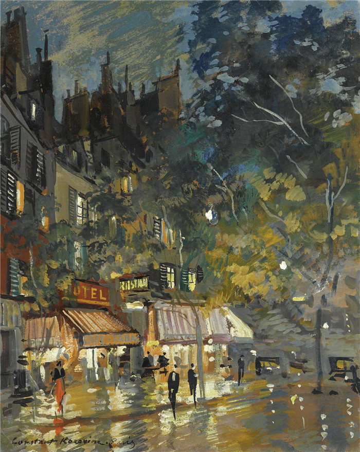 康斯坦丁·柯罗文(Constantin Korovin)高清作品-巴黎夜咖啡馆,1936