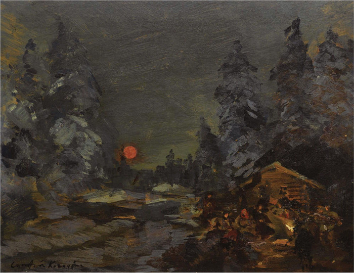 康斯坦丁·柯罗文(Constantin Korovin)高清作品-篝火营地The Camp Fire