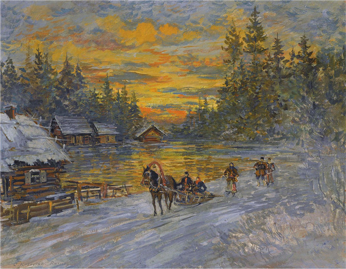 康斯坦丁·柯罗文(Constantin Korovin)高清作品-三驾马车Troika at Sunset