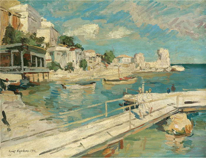 康斯坦丁·柯罗文(Constantin Korovin)高清作品-黑海海岸风光,1914年