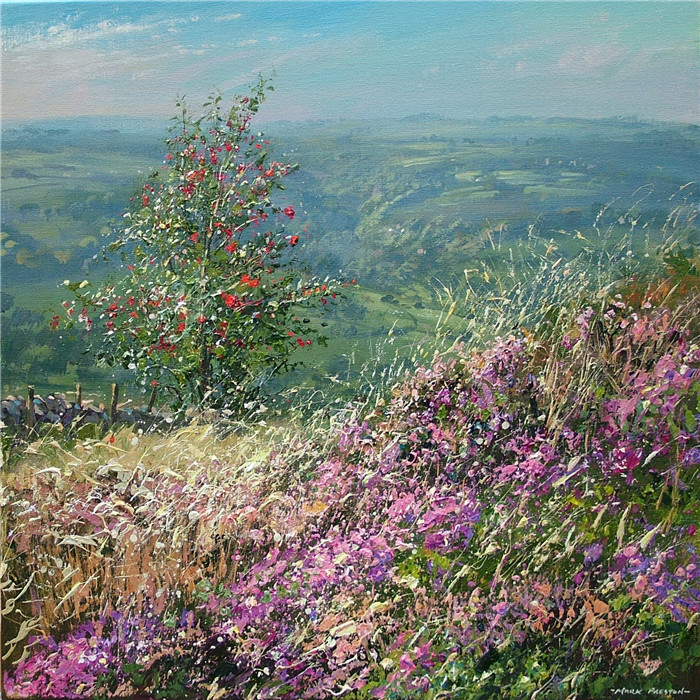 马克·普雷斯顿(Mark Preston)高清油画-Rowan Tree and Heather Curbar Gap20x20