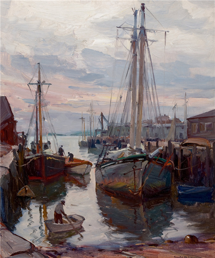 埃米尔·阿尔伯特·格鲁佩(Emile Albert Gruppe)高清作品-格洛斯特繁忙的港口,1945年