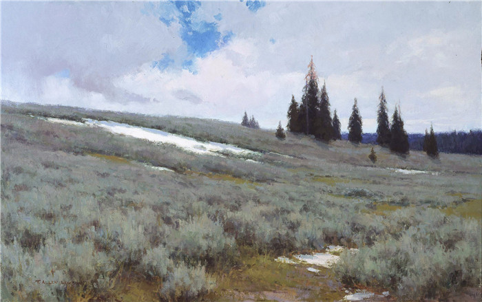 T·艾伦·劳森(T. Allen Lawson)高清作品-大角的春天Spring in the Bighorns,1999