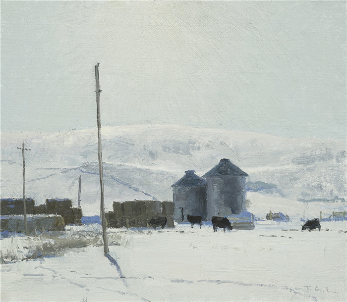 T·艾伦·劳森(T. Allen Lawson)高清作品-冬季雪景February_27s Forage-color study_21x24cm
