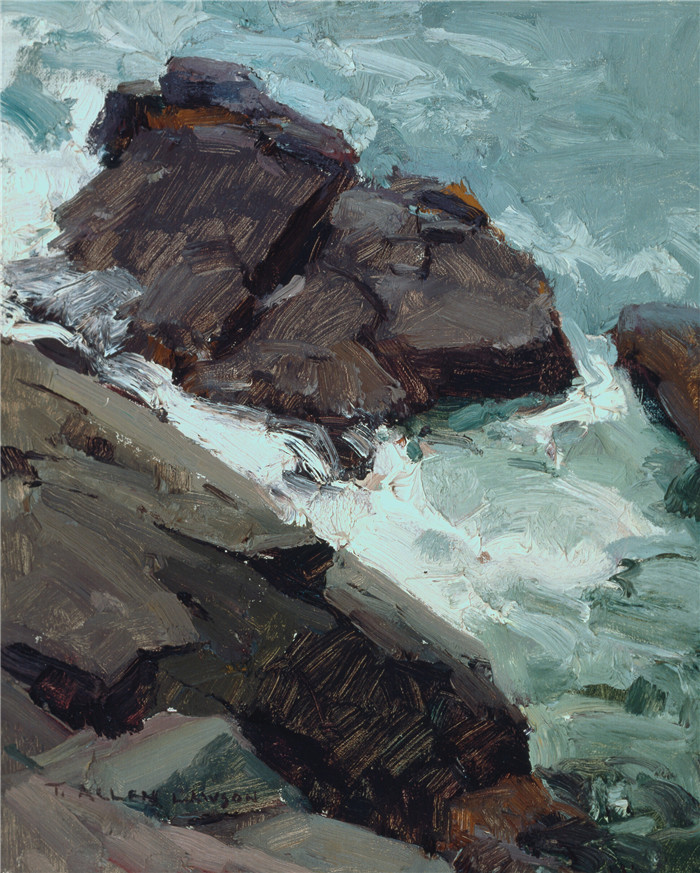 T·艾伦·劳森(T. Allen Lawson)高清作品-蒙赫甘冲浪Monhegan Surf,2001