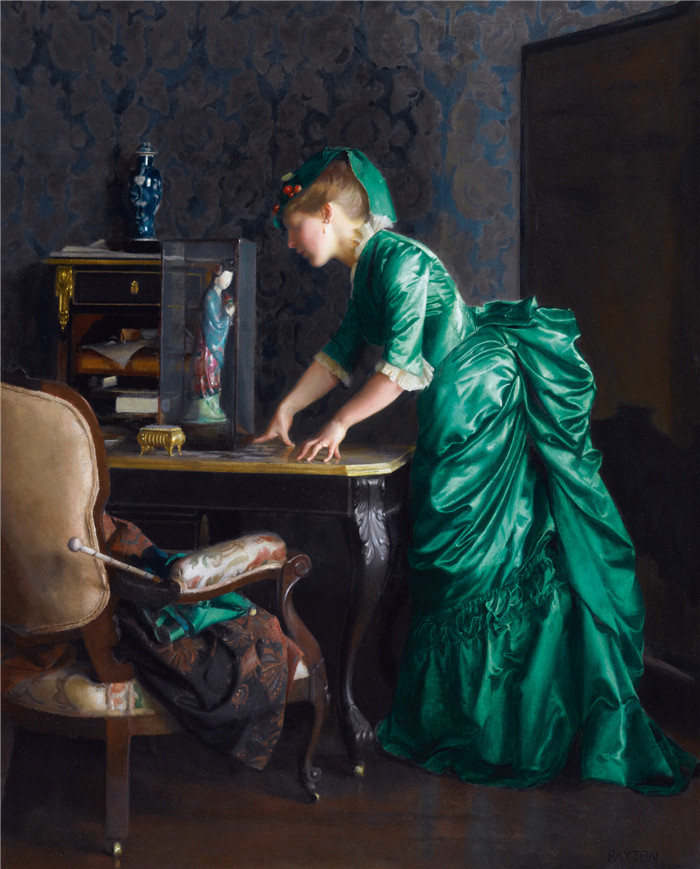 威廉·麦格雷戈·帕克斯顿(William McGregor Paxton)高清作品-绿色连衣裙