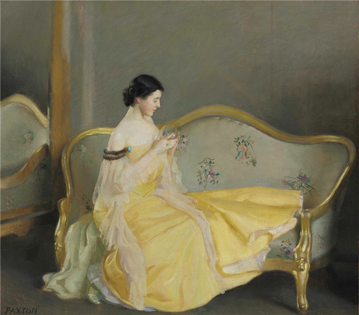 威廉·麦格雷戈·帕克斯顿(William McGregor Paxton)高清作品-黄色裙子