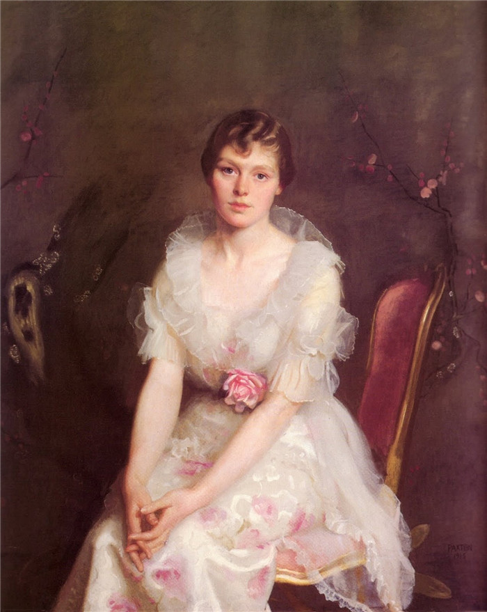 威廉·麦格雷戈·帕克斯顿(William McGregor Paxton)高清作品-路易·康弗斯肖像,1915年