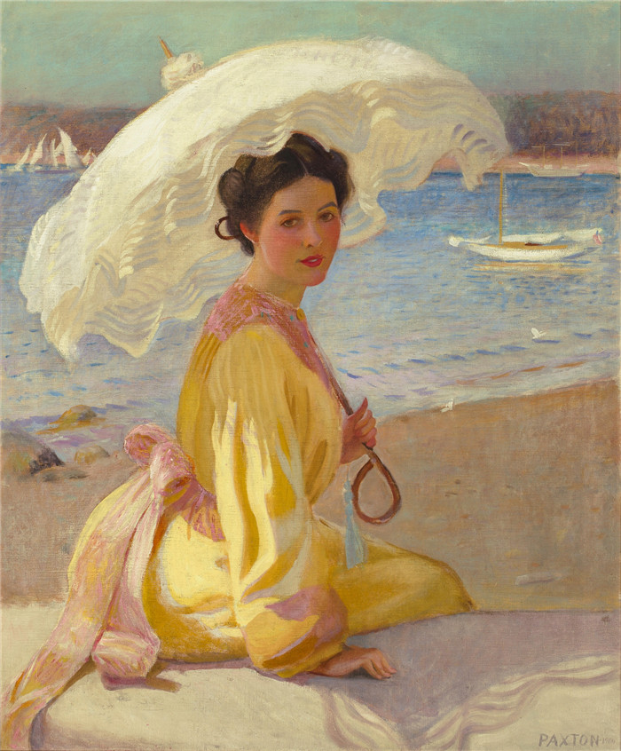 威廉·麦格雷戈·帕克斯顿(William McGregor Paxton)高清作品-黄色衣服女子