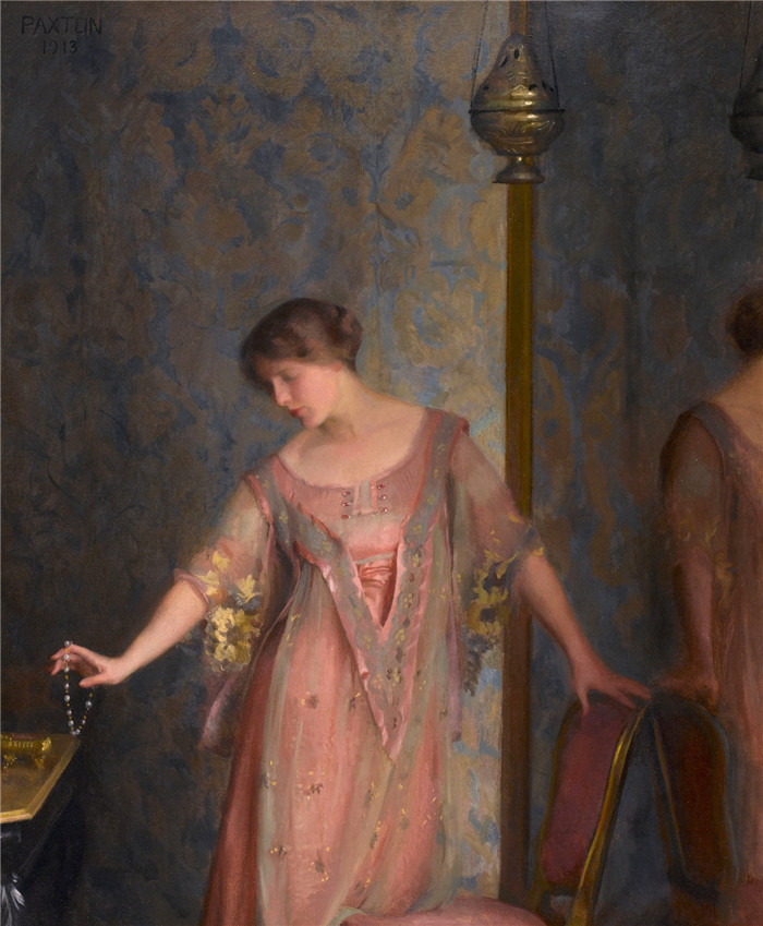 威廉·麦格雷戈·帕克斯顿(William McGregor Paxton)高清作品-玫瑰与蓝色(1913)