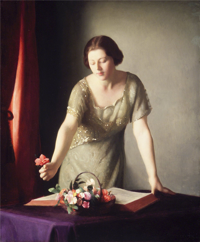 威廉·麦格雷戈·帕克斯顿(William McGregor Paxton)高清作品-拿花的女子