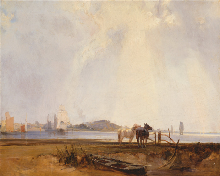理查德·帕克斯·波宁顿(Richard Parkes Bonington)-法国Quilleboeuf附近的景观