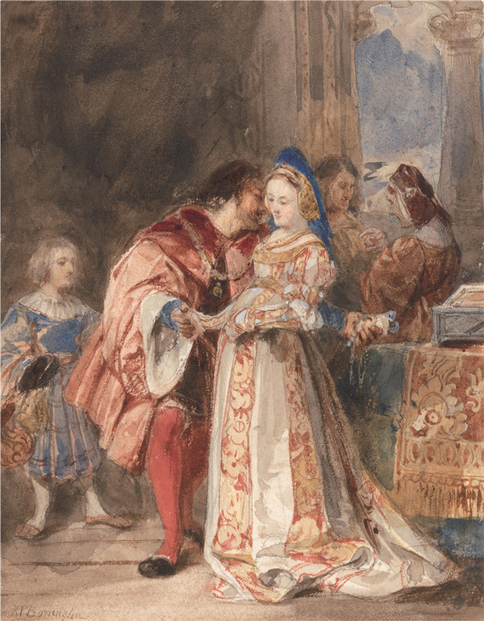 理查德·帕克斯·波宁顿(Richard Parkes Bonington)-波西亚和巴塞尼奥