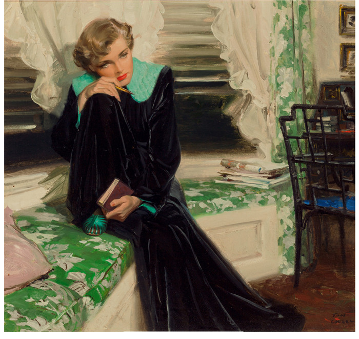 汤姆·罗威尔(Tom Lovell)高清作品-《退休女人》,麦考尔杂志室内故事插图,1950年