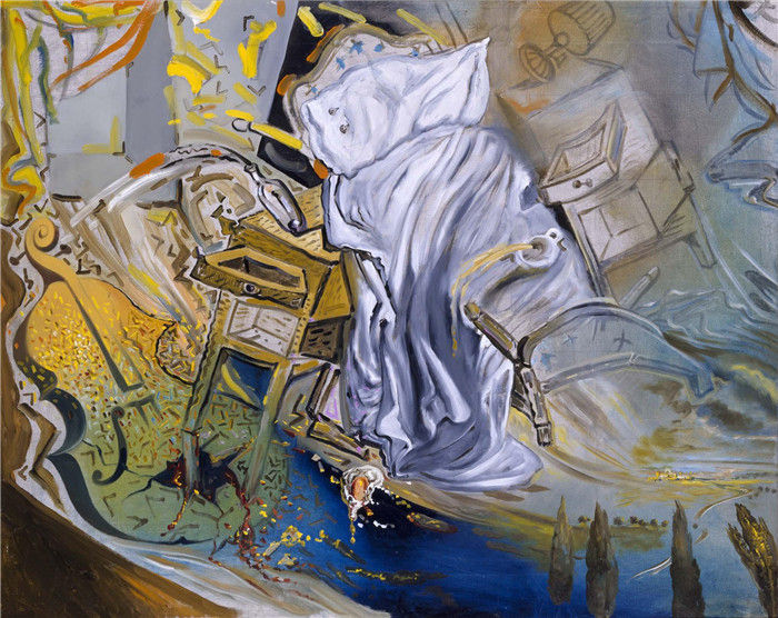 萨尔瓦多·达利 (Salvador Dali)高清-床和两张床头柜暴力攻击大提琴 1983年