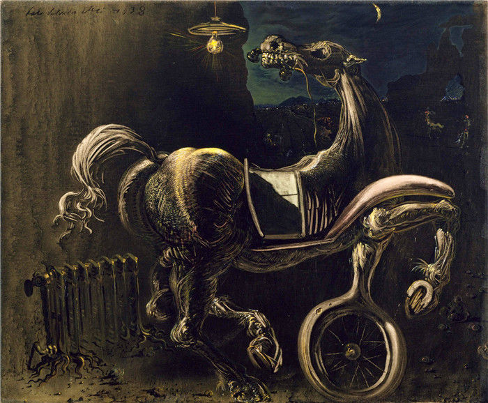 萨尔瓦多·达利 (Salvador Dali)高清-一辆汽车的碎片,生下一匹咬电话的盲马