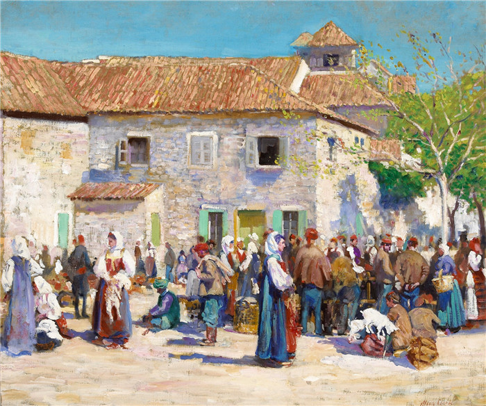 阿尔森•斯金纳•克拉克 (Alson Skinner Clark)高清作品-集市日 Market Day