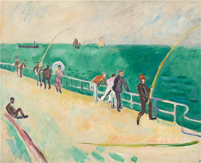 拉乌尔·杜菲(Raoul Dufy)高清作品-钓鱼 Les Pecheurs à La Ligne, 1907