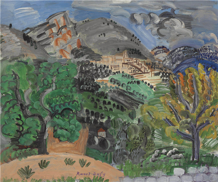 拉乌尔·杜菲(Raoul Dufy)高清作品-村庄 le village et le baou de saint-jeannet