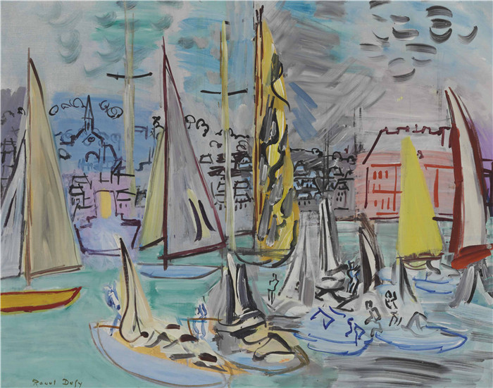 拉乌尔·杜菲(Raoul Dufy)高清作品-多维尔港的帆船