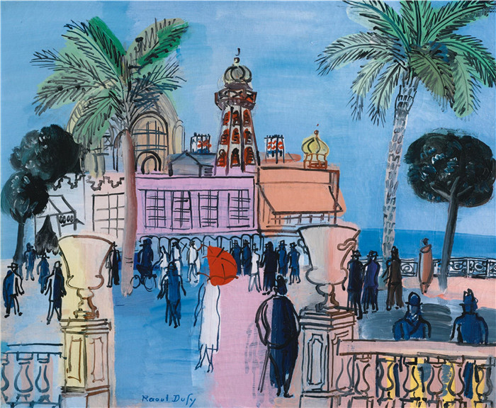 拉乌尔·杜菲(Raoul Dufy)高清作品-尼斯赌场 Le Casino De Nice Aux Deux Vasques, 1930