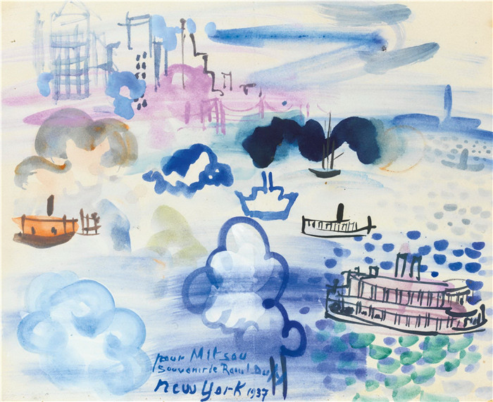 拉乌尔·杜菲(Raoul Dufy)高清作品-纽约港 Le Port De New York, 1937