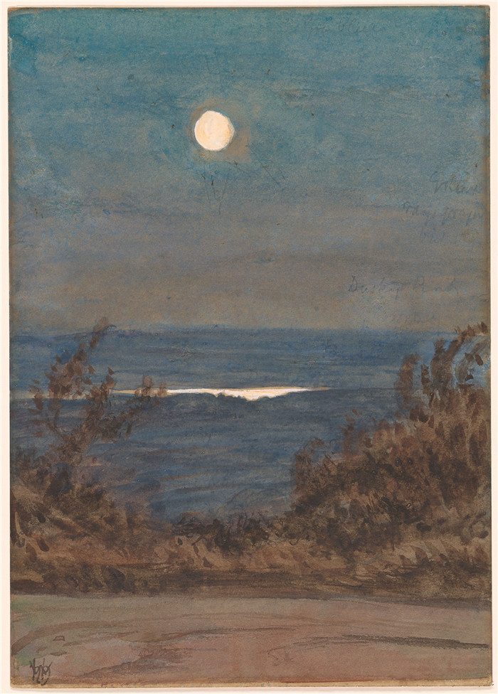 威廉·霍尔曼·亨特(William Holman Hunt )高清作品-《月光下的风景》 1860