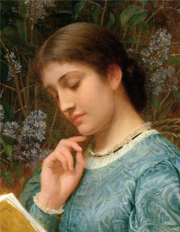 查尔斯·爱德华·佩鲁吉尼(Charles Edward Perugini )高清作品-女孩阅读,1870年